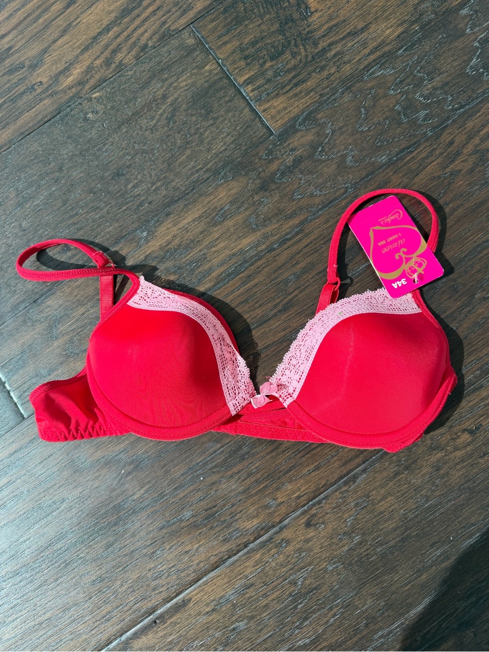 Candie’s Red pink Lace Trim Bra 34A